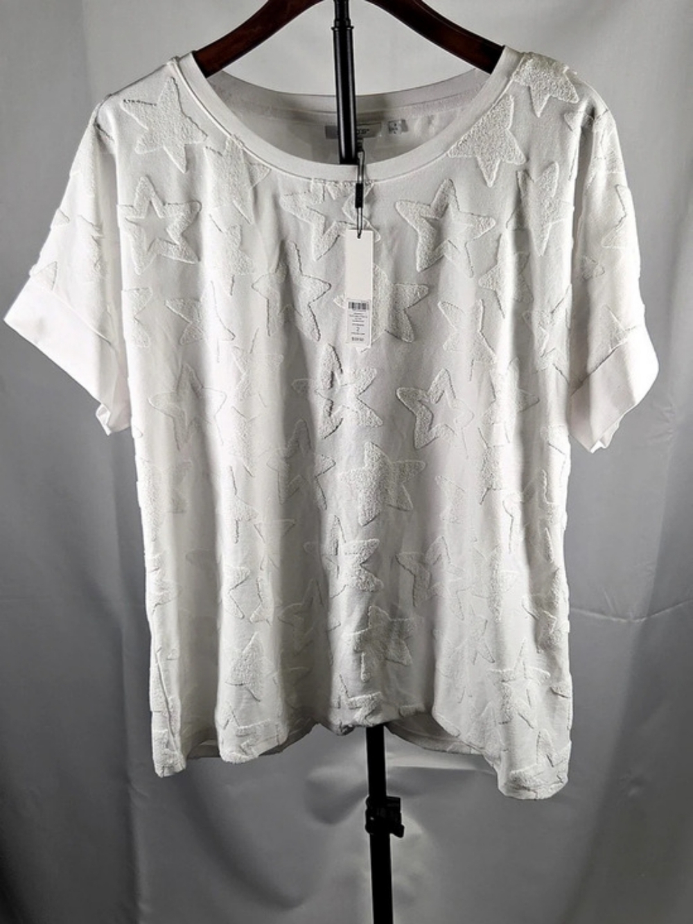 Chico's Zenergy Textured Star SS Top Textured Star Short Sleeve Top White Size 2